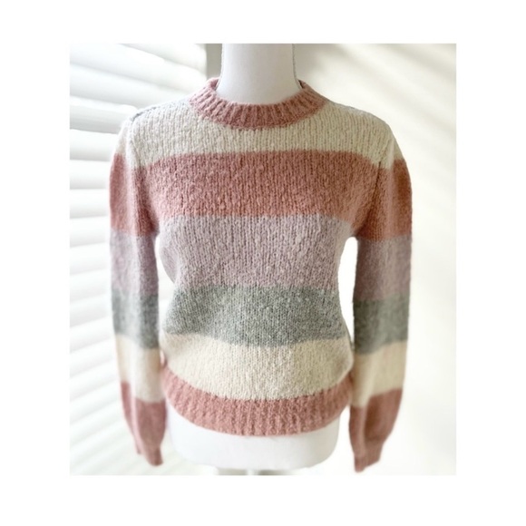 Aritzia Sweaters - Aritzia Striped Crewneck Sweater in Pink, Cream & Gray